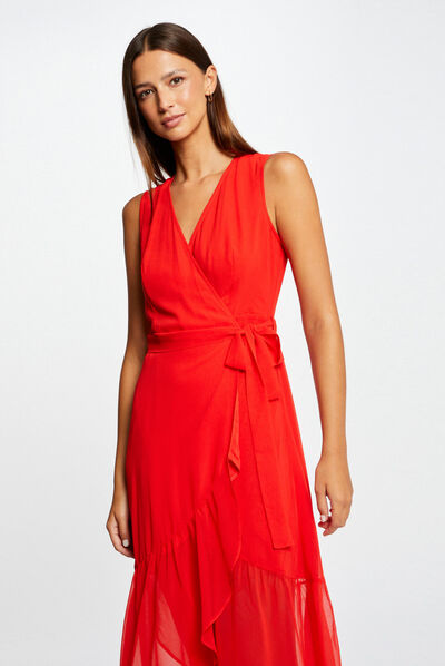Belted maxi wrap dress red ladies'