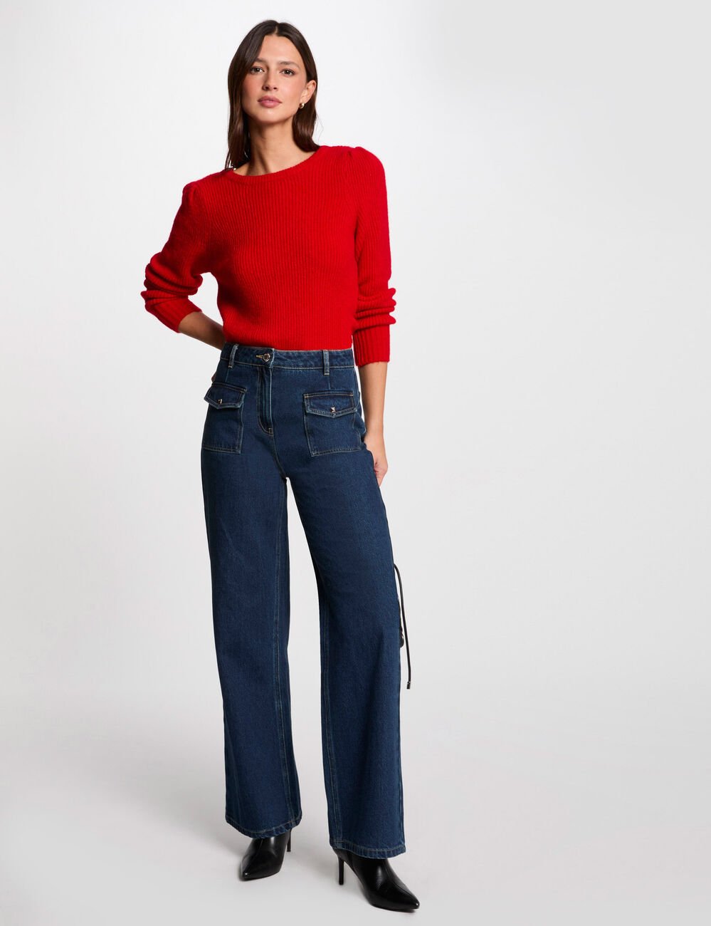 Pull col rond manches longues rouge femme