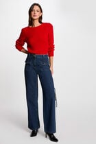 Pull col rond manches longues rouge femme