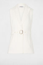 Sleeveless straight jacket with belt white women