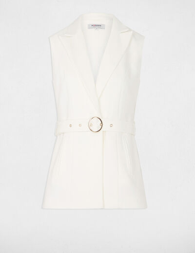 Sleeveless straight jacket with belt white women