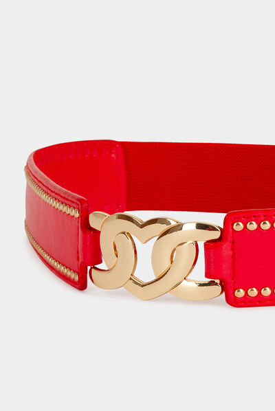 Elasticised belt with studs red ladies'