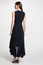 Loose straight midi dress navy blue women