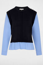 Fitted sweater with folded collar navy blue women