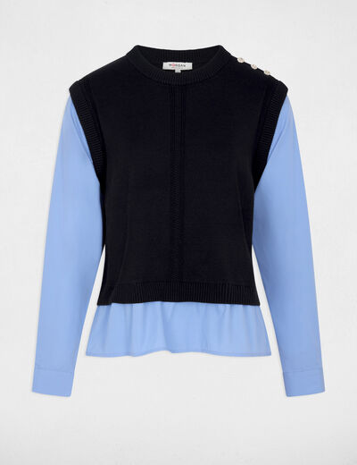 Fitted sweater with folded collar navy blue women