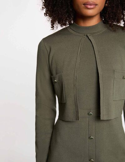 Knitted 2-in-1 effect dress khaki green women