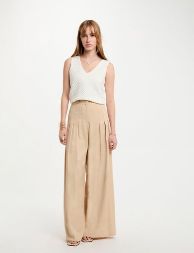 Wide leg trousers with darts cream women