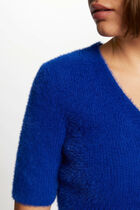 Pull manches courtes à boutons bleu electrique femme