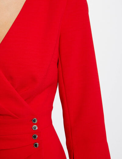 Draped wrap dress 3/4-length sleeves red ladies'