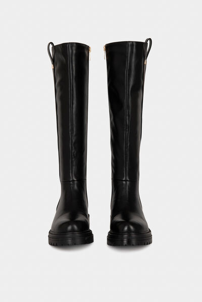 Notched flat boots black ladies'