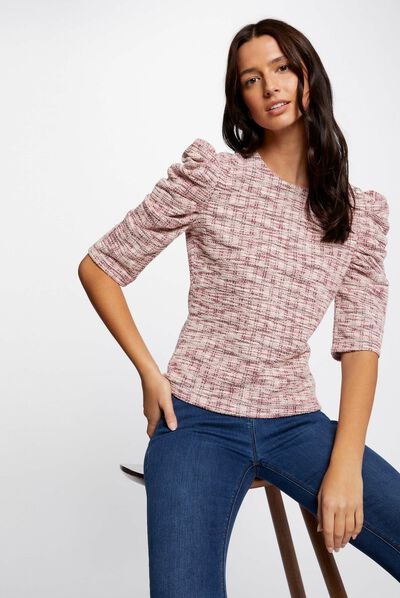 Shirred 3/4-length sleeved t-shirt multico ladies'