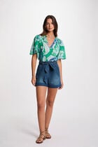 Short en jean ceinturé denim stone femme