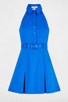 Robe courte ajustée plis bleu electrique femme