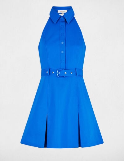 Fitted mini dress with pleats electric blue women