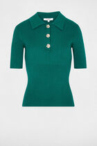 Sweater with a turned-down collar green women