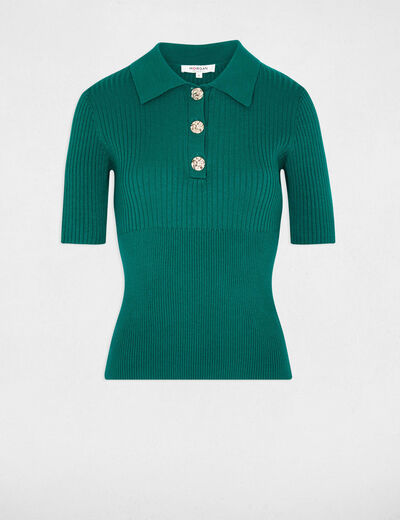 Sweater with a turned-down collar green women
