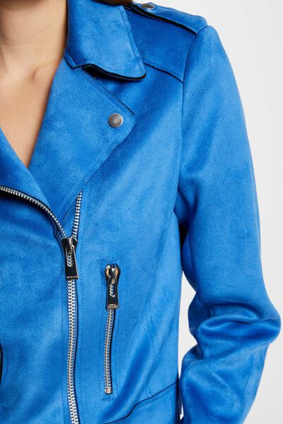 Zipped short suede jacket blue ladies'