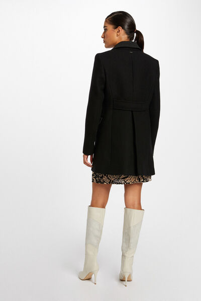 Loose coat with collar with studs black ladies'