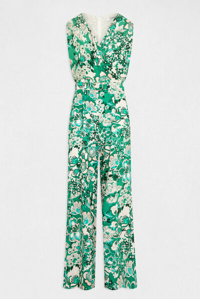 Wide leg jumpsuit vegetal print multico ladies'