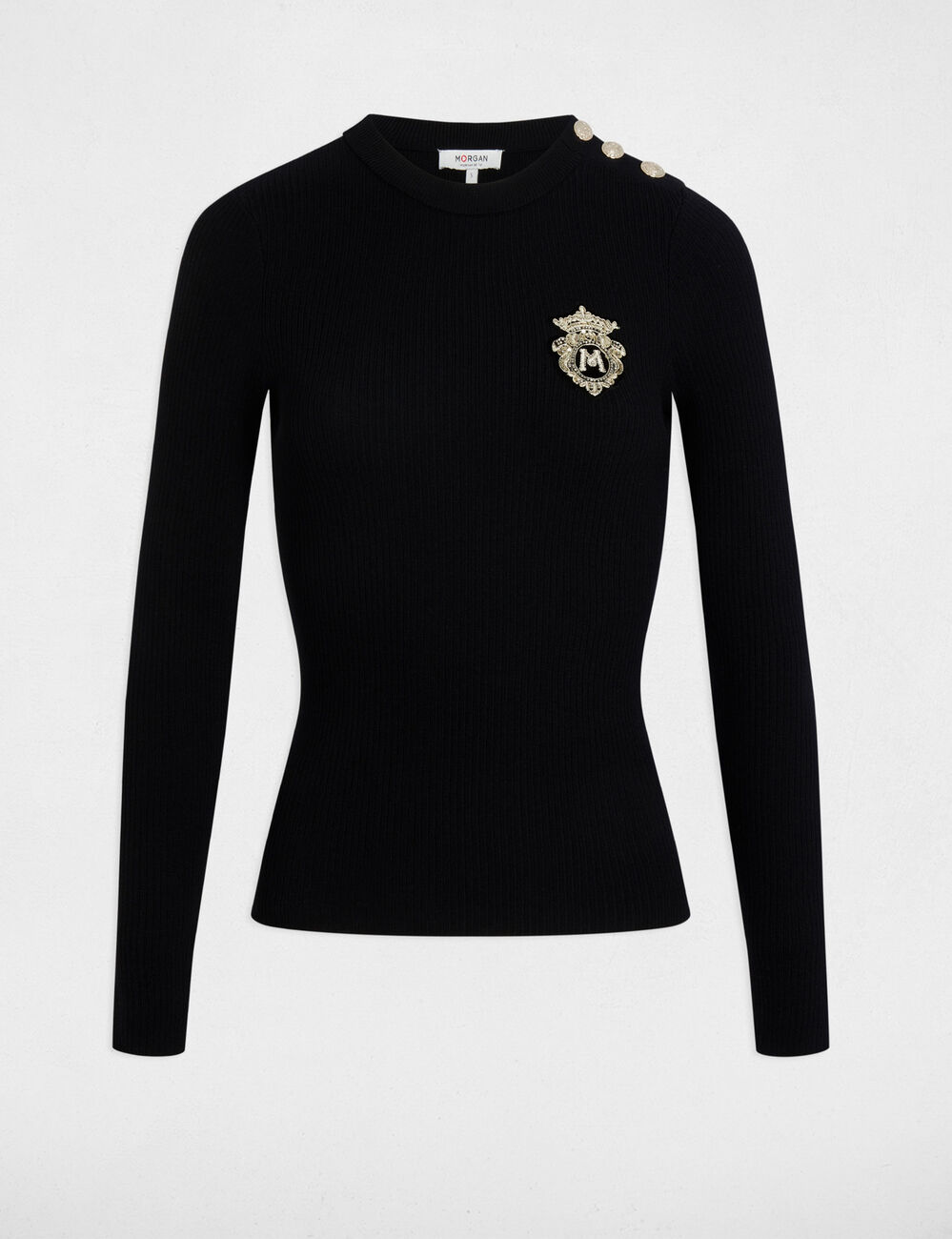 Ribbed jumper round neck black women