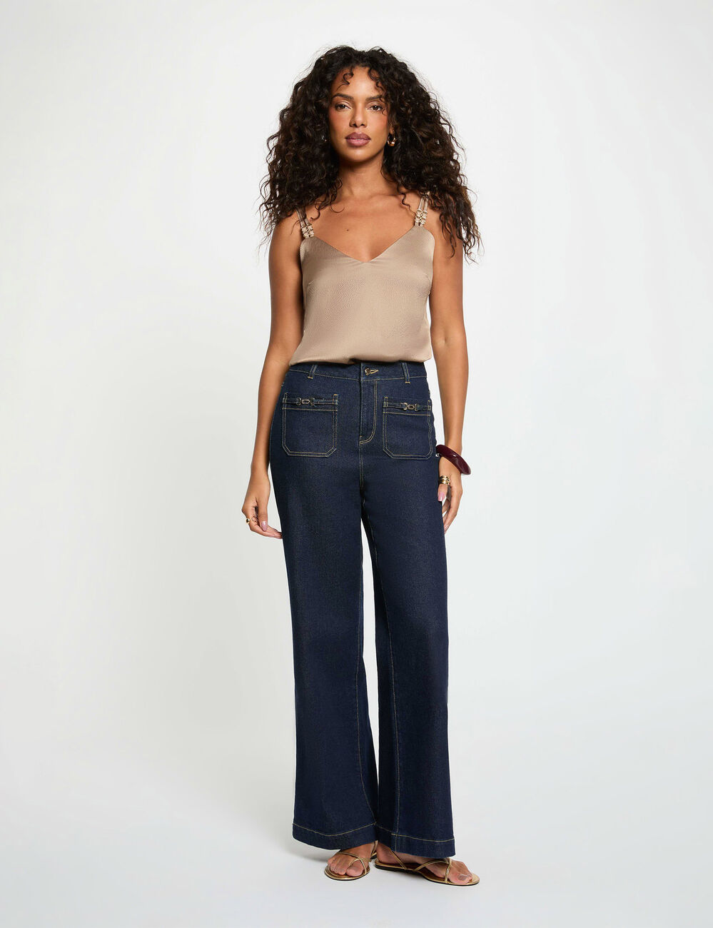 Satin top with straps taupe women
