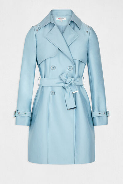 Straight belted trenchcoat sky blue ladies'