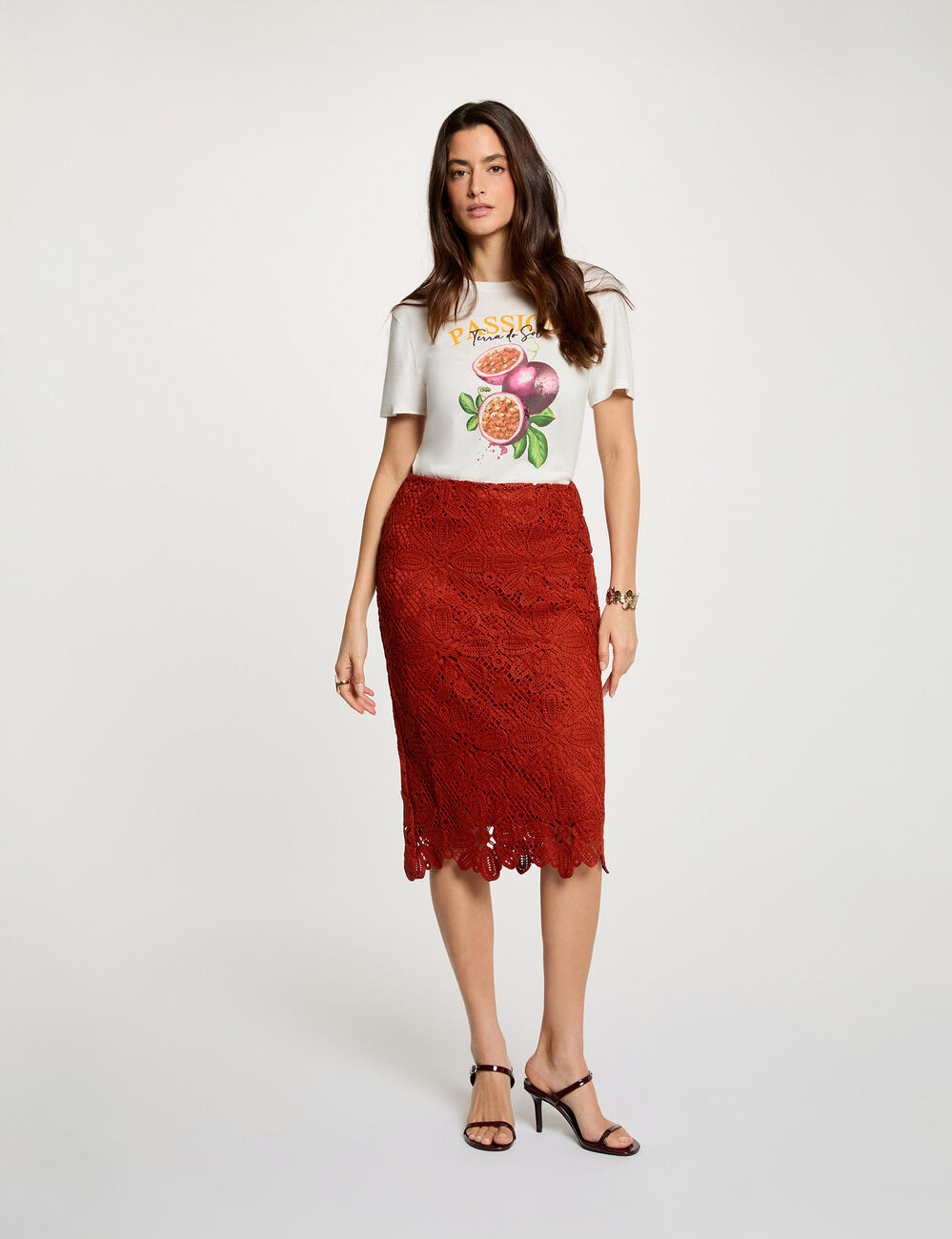 Midi lace skirt dark orange women