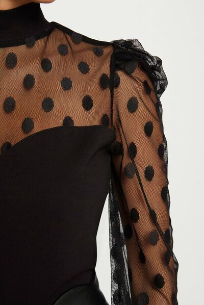 Long-sleeved t-shirt with dobby spot black ladies'