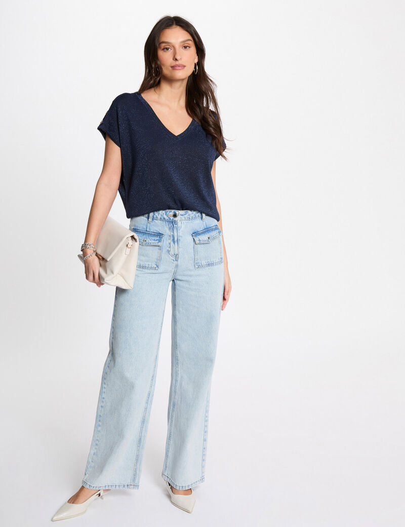 pull col en v manches courtes bleu petrole femme Pull col en V manches courtes bleu pétrole femme