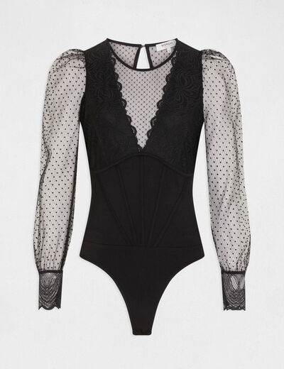 Long-sleeved body with dobby spot black women