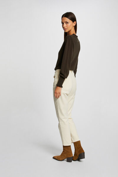 Long-sleeved jumper with ruffles dark green ladies'