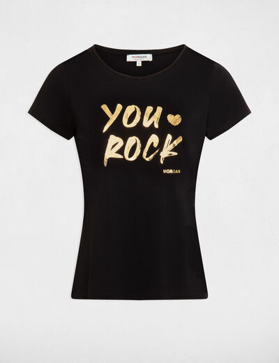 T-shirt with message black ladies'