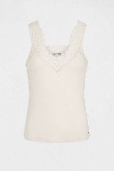 Vest top wide straps with lace ivory ladies'