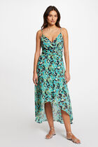 Printed waisted maxi dress green women