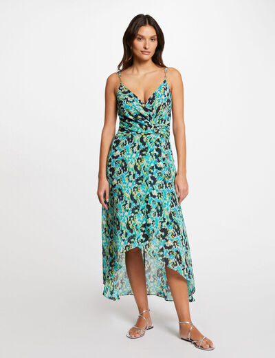 Printed waisted maxi dress green ladies'