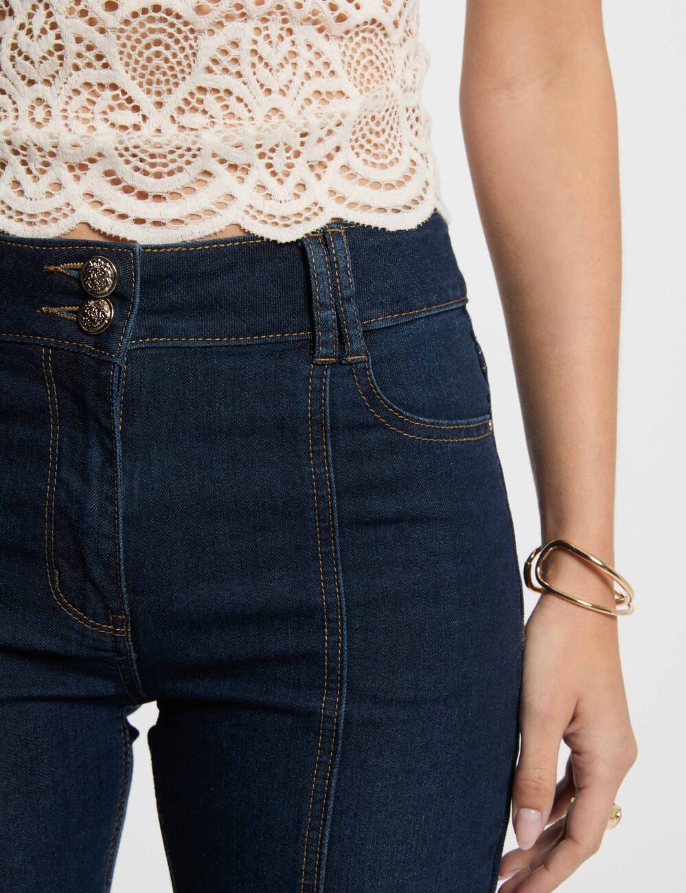 Bootcut jeans with slits raw denim women