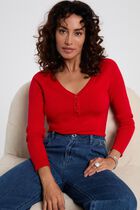 Fitted V-neck sweater red women