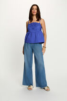 Embroidered top with thin straps blue women