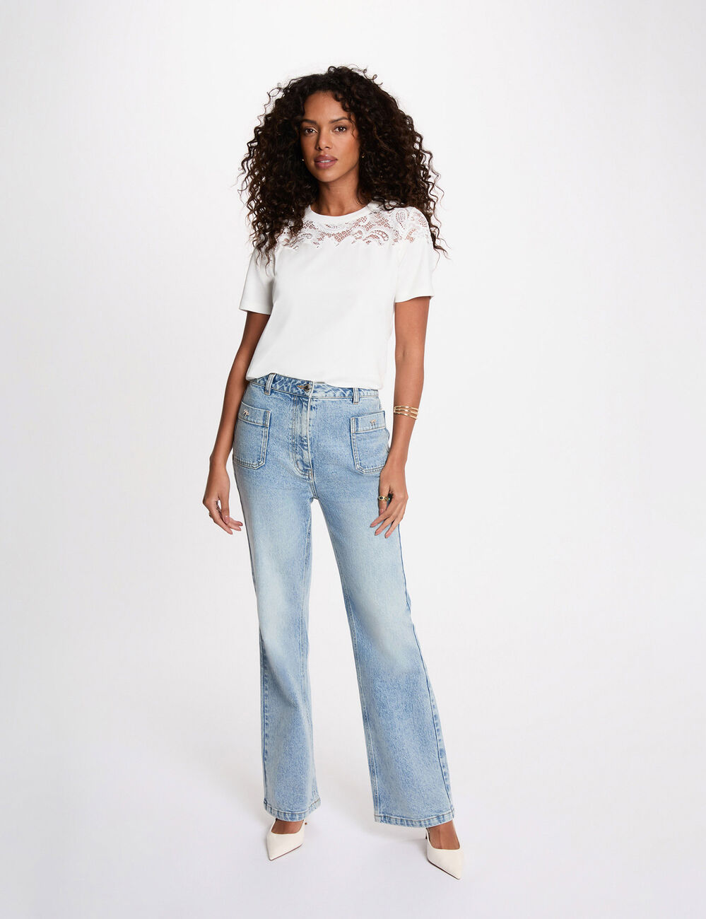 Lace t-shirt with short sleeves white women