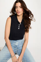 Sleeveless top with folded collar navy blue women