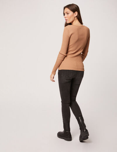 Long-sleeved jumper with ribbed knit camel women