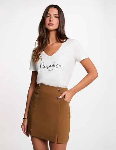 Mini skirt with buttons camel women