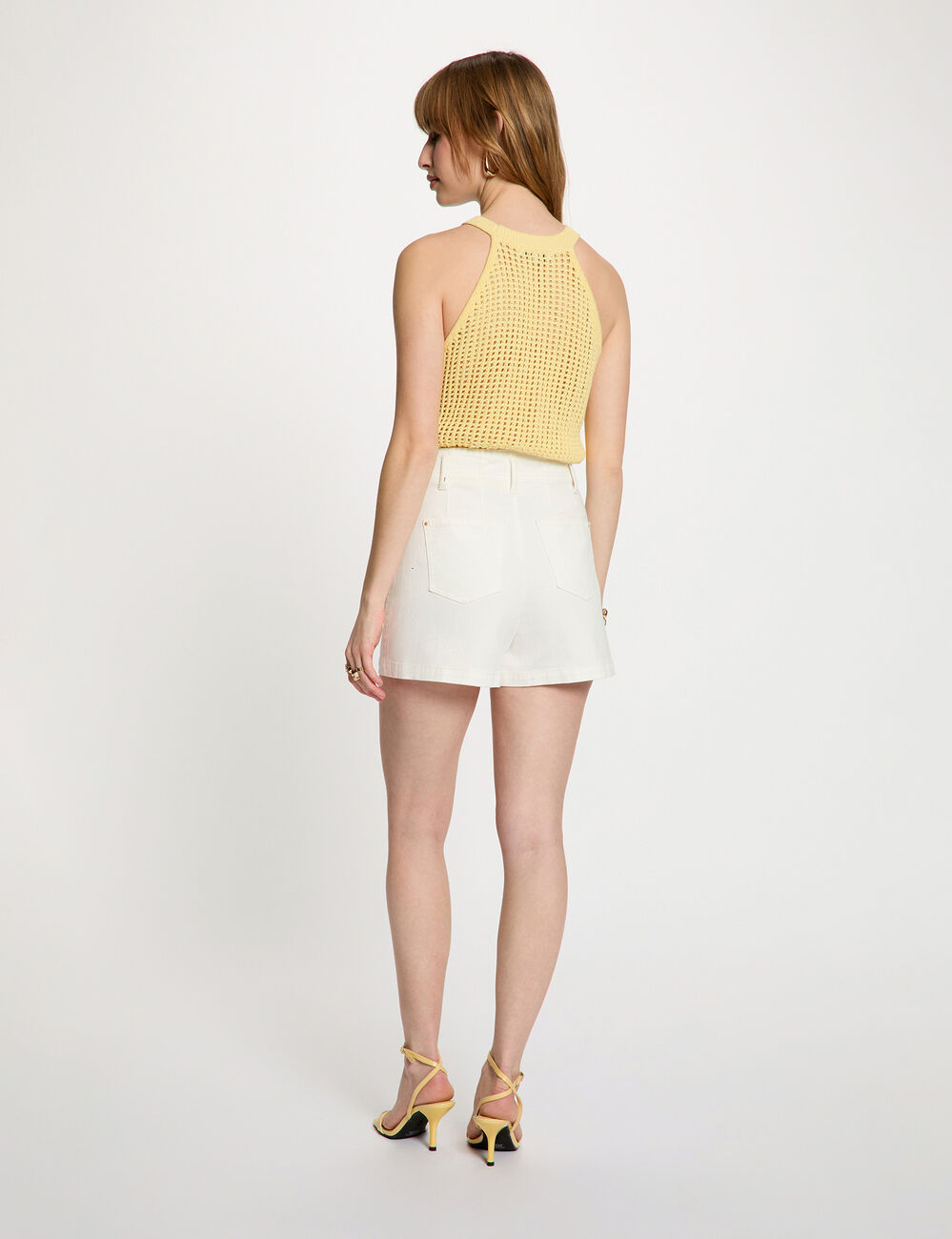 Fitted round neck tank top light yellow women