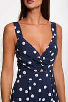 Flowy polka dot jumpsuit navy blue women