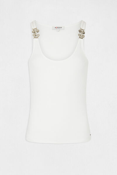 Vest top with wide straps and ornaments ecru ladies'