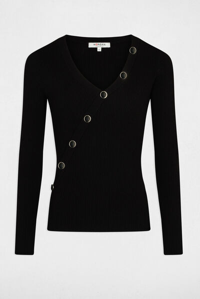 Long-sleeved jumper with buttons black ladies'