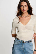 Pull manches courtes ivoire femme