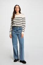 Stripped jumper round neck ecru women