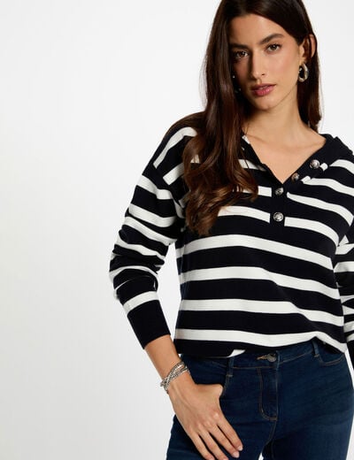 Striped hoodie sweater navy blue women