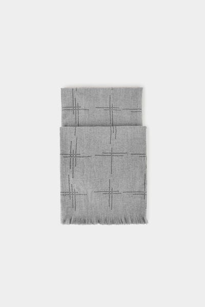 Scarf with rhinestones and fringes mid-grey ladies'